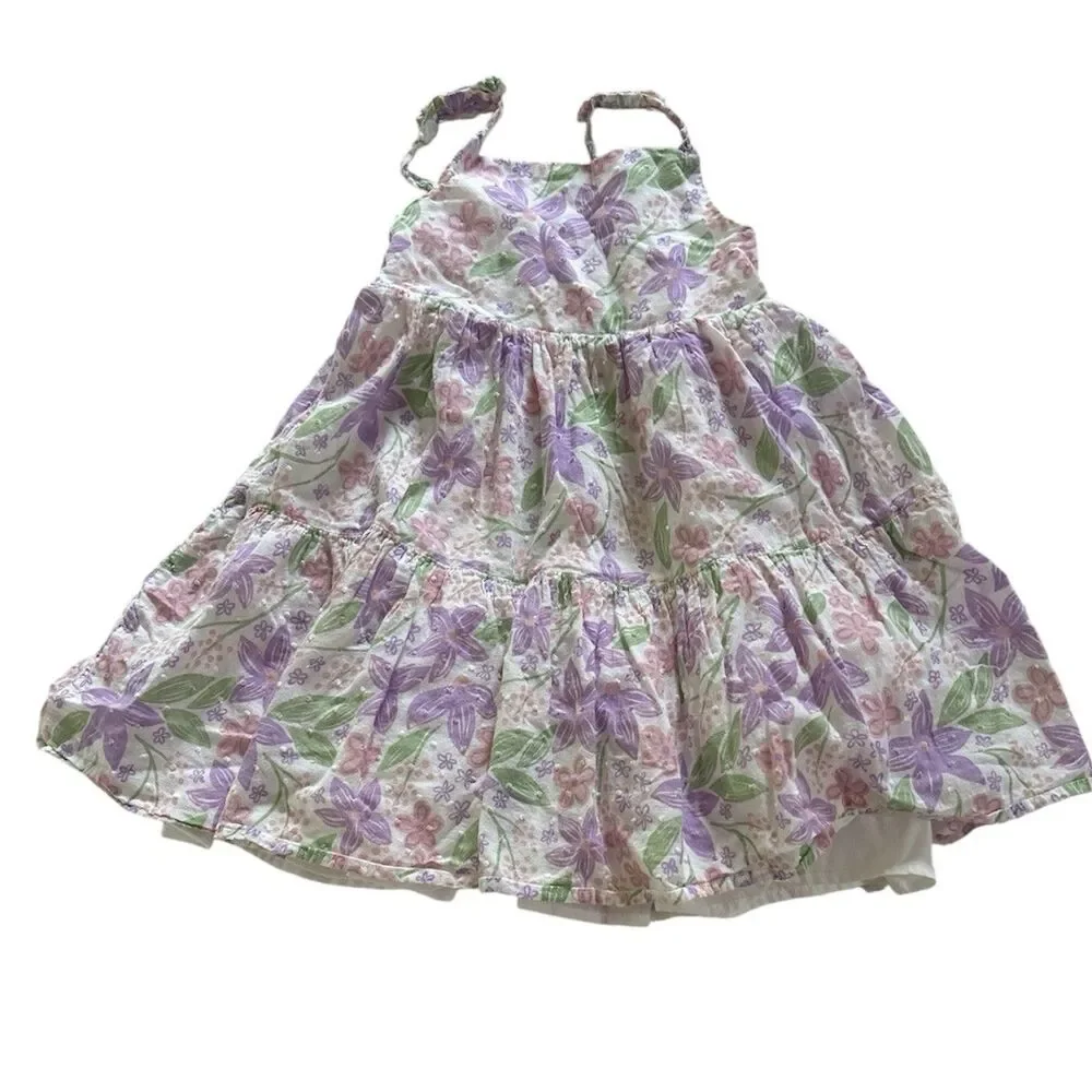 Sigrid Olsen Kids Floral Tiered Sundress Size 5 Purple Pink Dotted Swiss Cotton